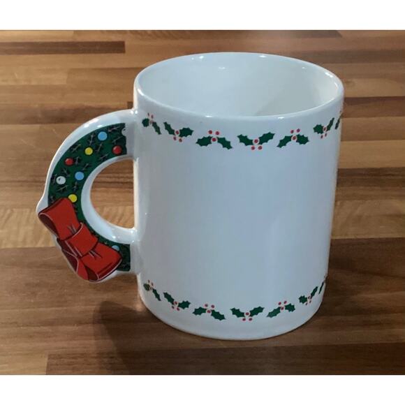 Vintage 1985 Christmas Santa Wreath Handle Coffee Mug The Love Mug - Picture 7 of 10